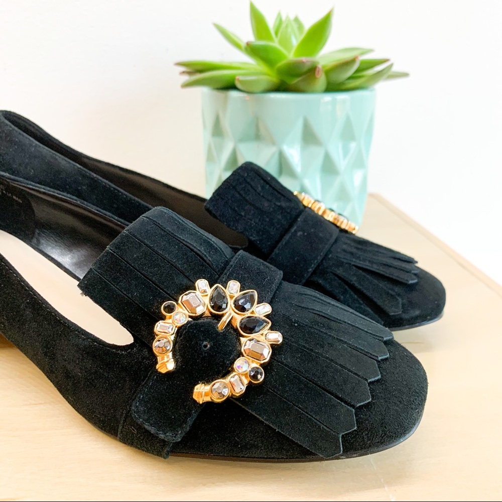 NINE WEST Black suede loafers with bling buckle! - Picture 3 of 12